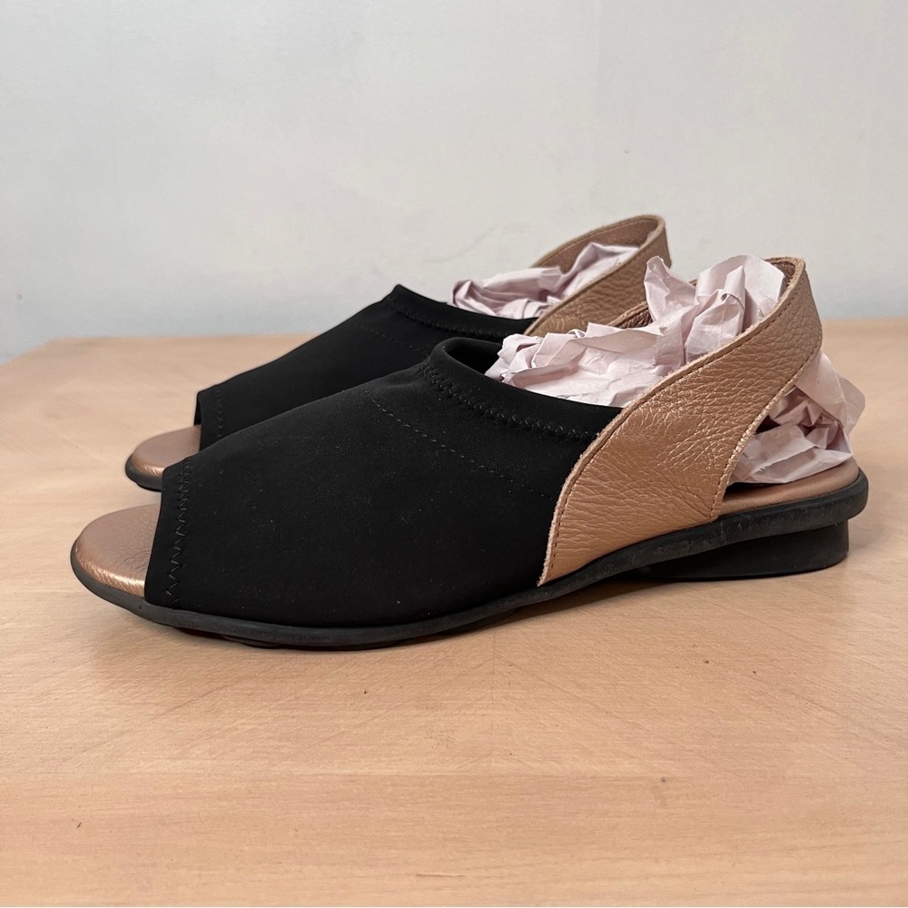 Arche Dajac Sandals Slingback leather strap Metallic Gold Black Stretch Panel 37